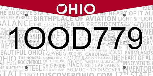 1OOD779 Ohio License Plate
