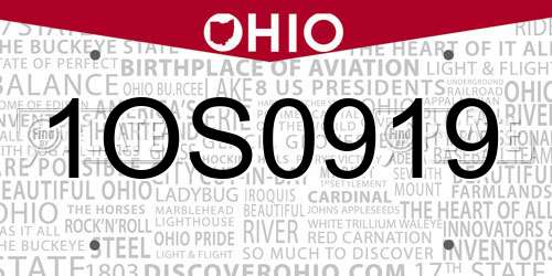 1OS0919 Ohio License Plate