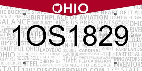 1OS1829 Ohio License Plate