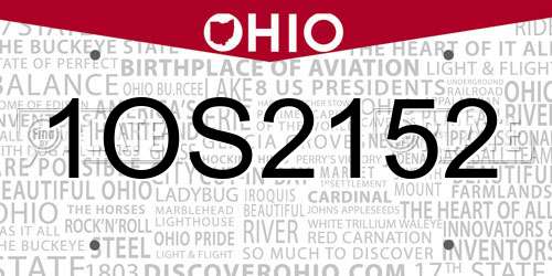 1OS2152 Ohio License Plate
