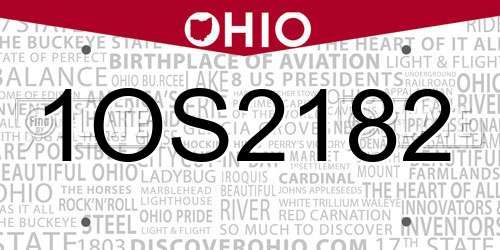 1OS2182 Ohio License Plate