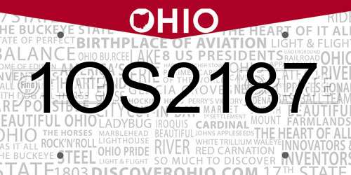 1OS2187 Ohio License Plate