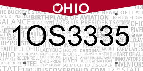 1OS3335 Ohio License Plate