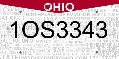 1OS3343 Ohio License Plate