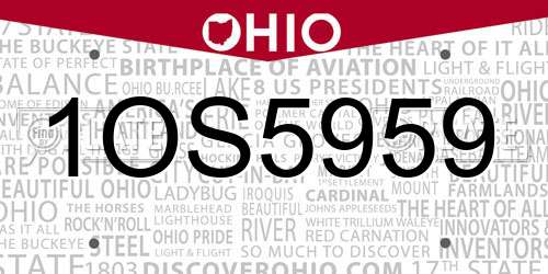 1OS5959 Ohio License Plate