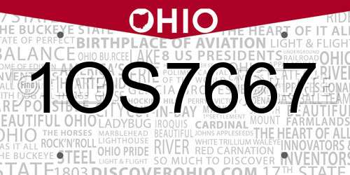 1OS7667 Ohio License Plate