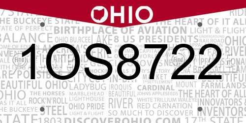 1OS8722 Ohio License Plate