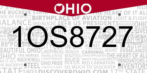1OS8727 Ohio License Plate