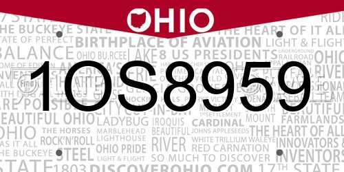 1OS8959 Ohio License Plate