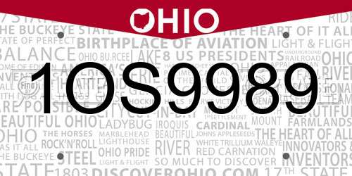 1OS9989 Ohio License Plate