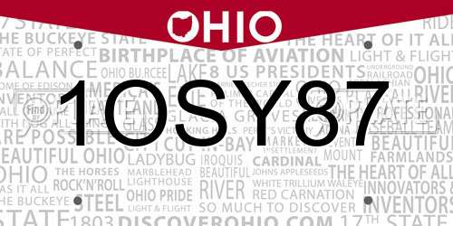 1OSY87 Ohio License Plate