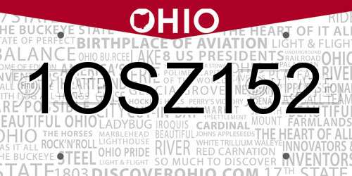 1OSZ152 Ohio License Plate