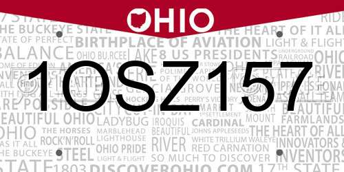1OSZ157 Ohio License Plate