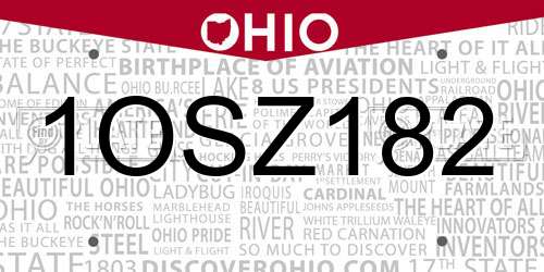 1OSZ182 Ohio License Plate