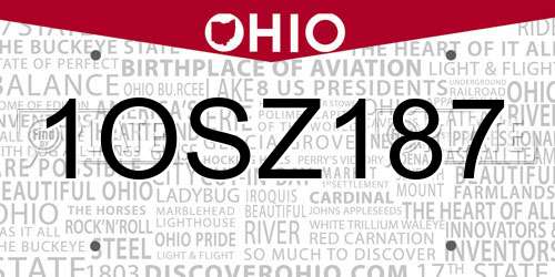 1OSZ187 Ohio License Plate
