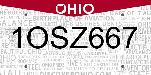 1OSZ667 Ohio License Plate