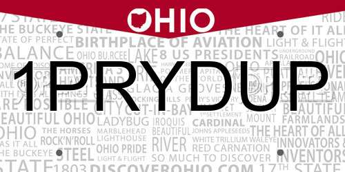 1PRYDUP Ohio License Plate