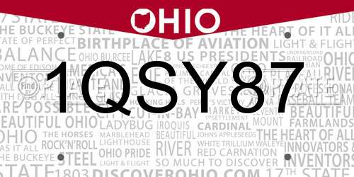 1QSY87 Ohio License Plate