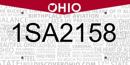 1SA2158 Ohio License Plate