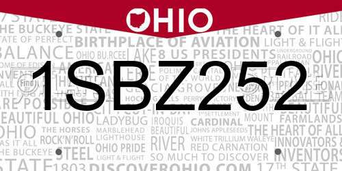 1SBZ252 Ohio License Plate