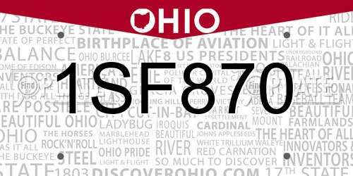 1SF870 Ohio License Plate