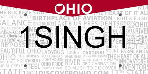1SINGH Ohio License Plate