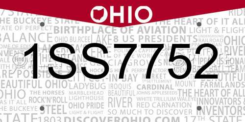 1SS7752 Ohio License Plate