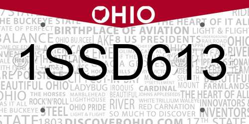 1SSD613 Ohio License Plate