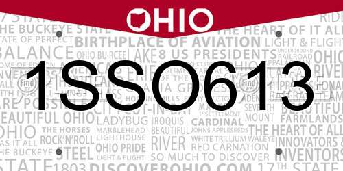 1SSO613 Ohio License Plate