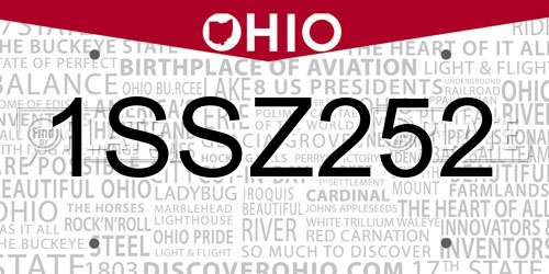 1SSZ252 Ohio License Plate