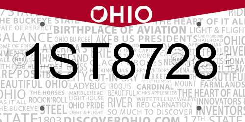 1ST8728 Ohio License Plate