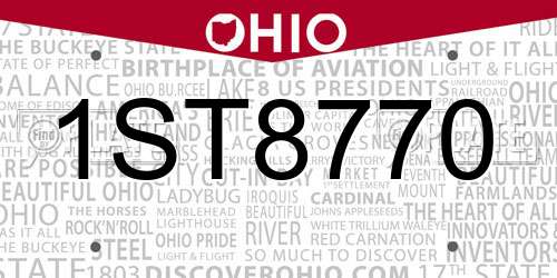 1ST8770 Ohio License Plate