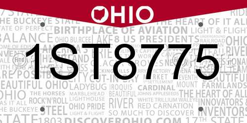 1ST8775 Ohio License Plate