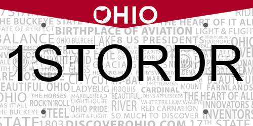 1STORDR Ohio License Plate