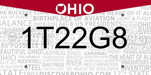 1T22G8 Ohio License Plate