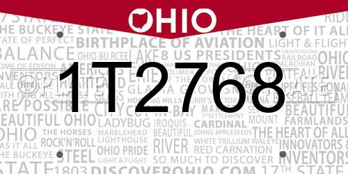 1T2768 Ohio License Plate