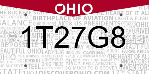 1T27G8 Ohio License Plate