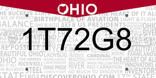 1T72G8 Ohio License Plate