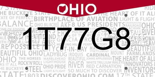 1T77G8 Ohio License Plate
