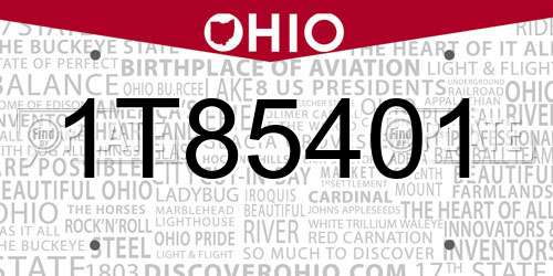 1T85401 Ohio License Plate
