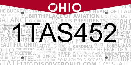 1TAS452 Ohio License Plate
