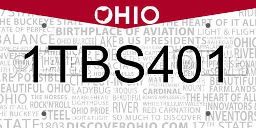 1TBS401 Ohio License Plate