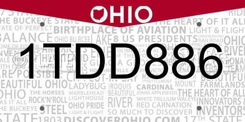 1TDD886 Ohio License Plate