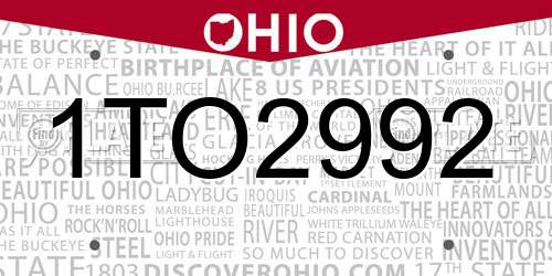 1TO2992 Ohio License Plate