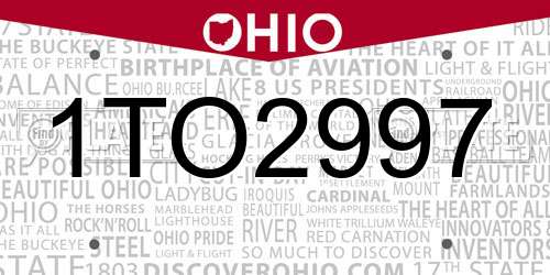 1TO2997 Ohio License Plate