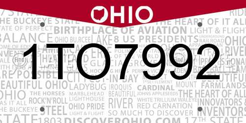1TO7992 Ohio License Plate