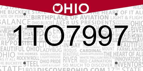 1TO7997 Ohio License Plate