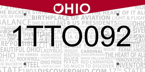 1TTO092 Ohio License Plate