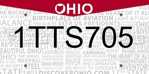 1TTS705 Ohio License Plate