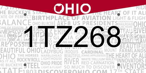 1TZ268 Ohio License Plate